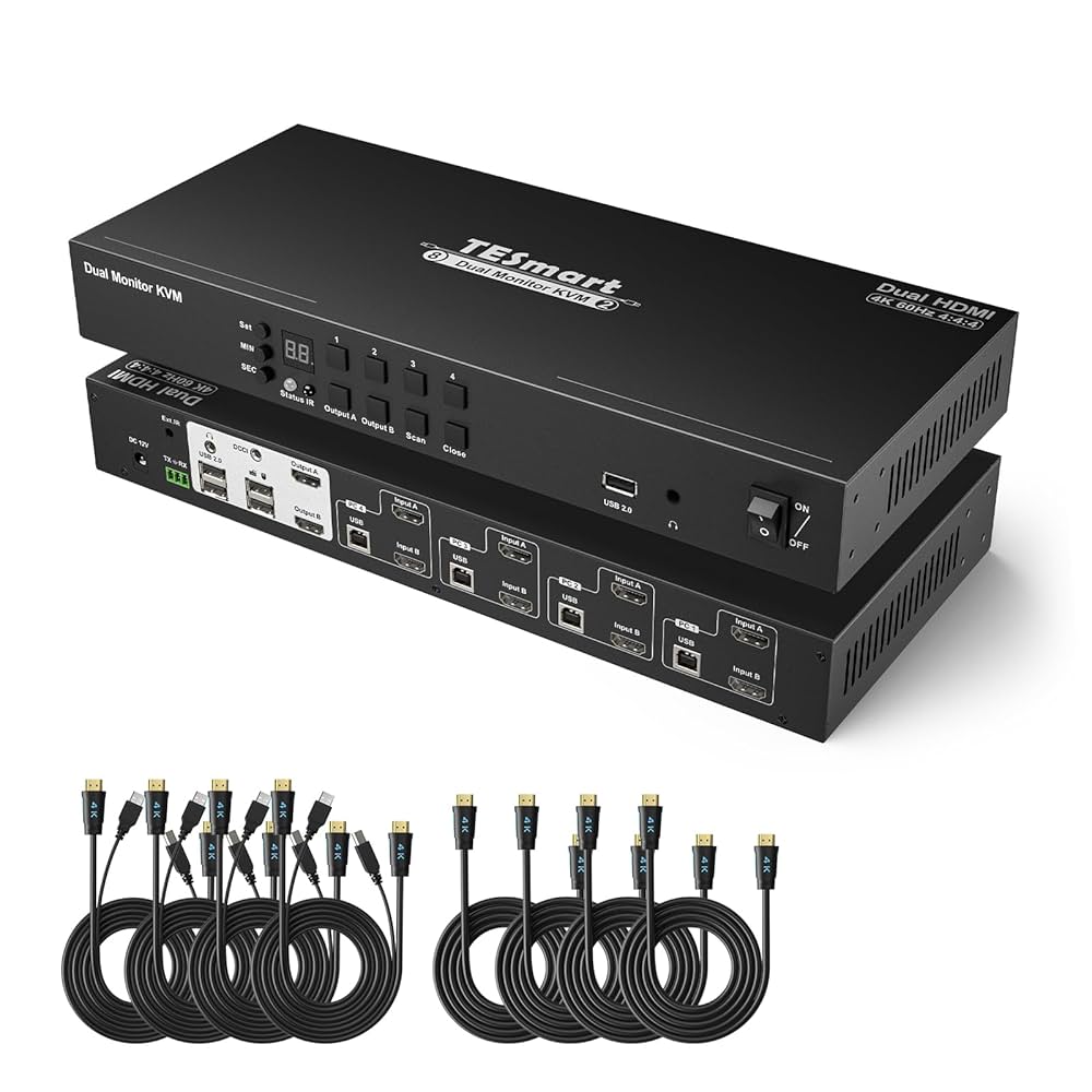 TES mart 4×1 HDMI KVM SWITCH Amazon.com: TESmart KVM Switch 4 Computers 2 Monitors, 4